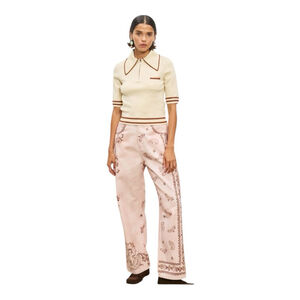 ALÉMAIS Beige & Brown Sora Short Sleeve Knit Polo Tee Size 4